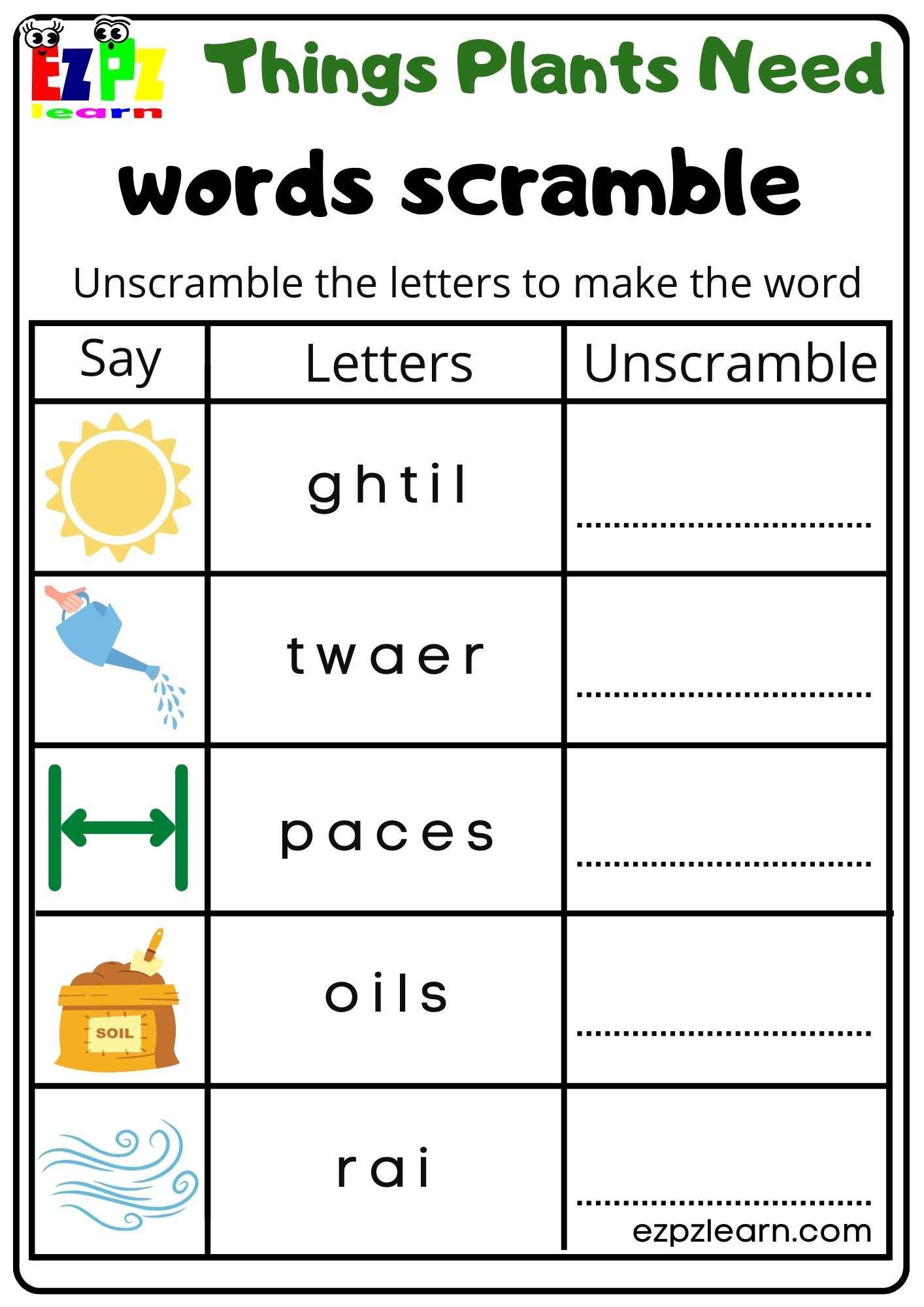 Things Plants Need Vocabulary Worksheet Word Scramble Activity For Things plants need vocabulary worksheet word scramble activity for